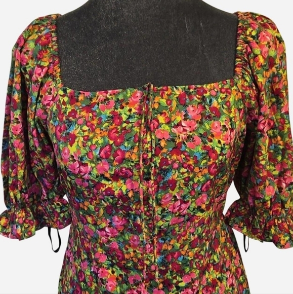 NWT Vero Moda Shirred Milkmaid Dress In Mixed Ditsy Floral - Picture 7 of 9